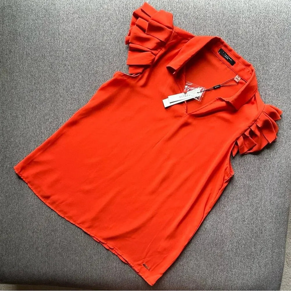 T Tahari Orange Blouse Top Petite Medium NWT - Picture 1 of 5